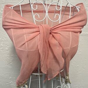 Vintage Coral Wrap Shawl Scarf w/ Shell Trim Made in India